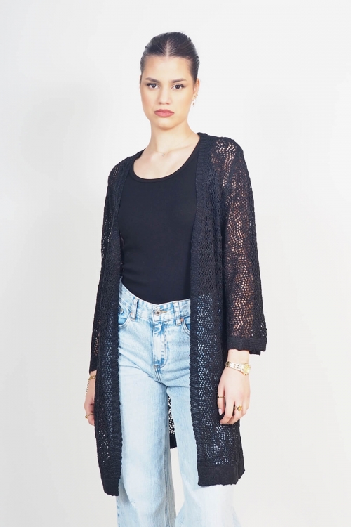 iridescent knit perforated cardigan