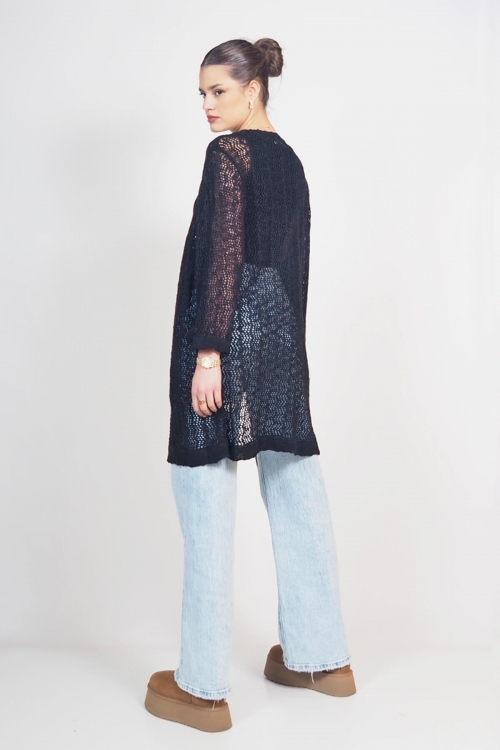 iridescent knit perforated cardigan