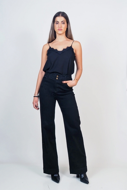 High waisted 2 buttoned wide leg jeans