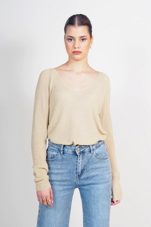 Knit sparkle v cut top