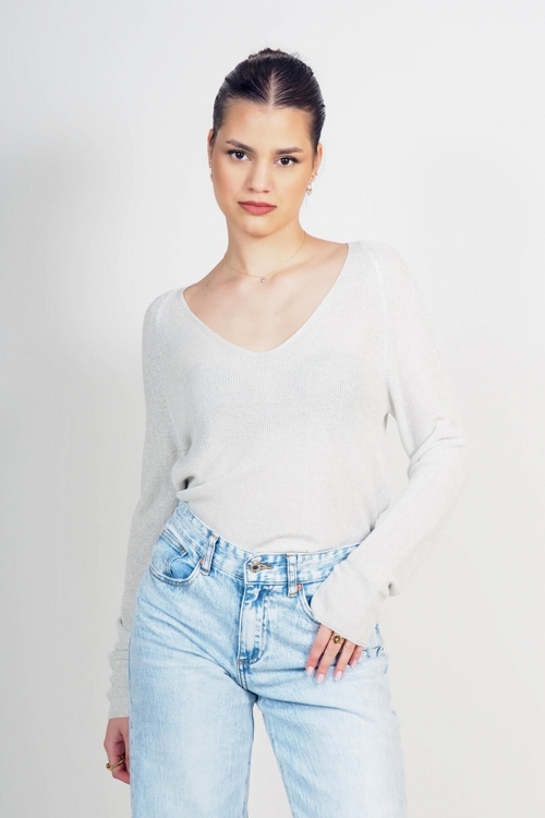 Knit sparkle v cut top