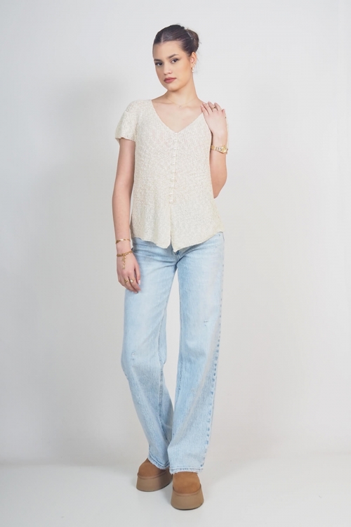 Knit v cut top with pearls