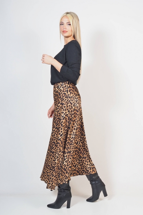 Long animal print satin skirt Vanessa