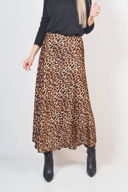 Long animal print satin skirt Vanessa