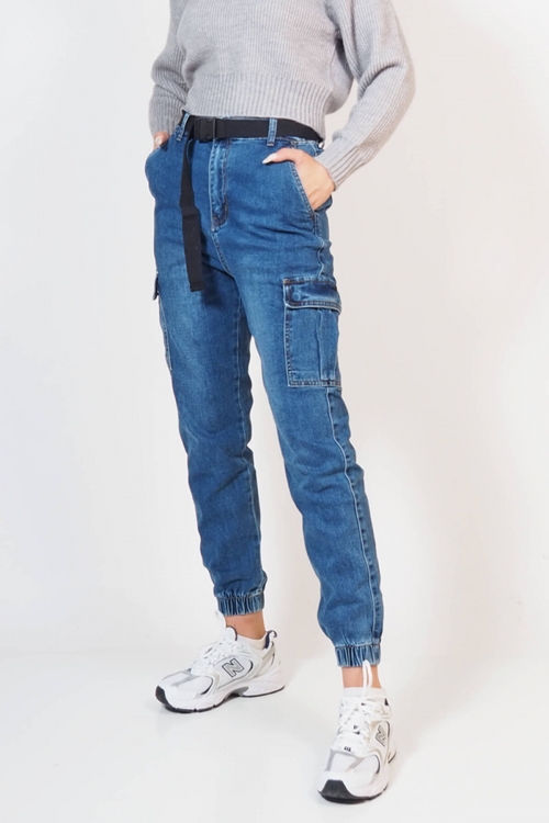 Premium high waisted cargo jeans Emilia