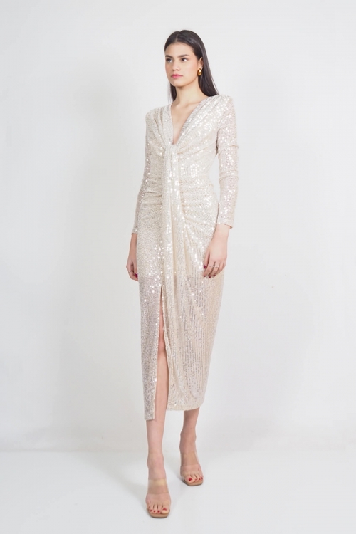 Selena sequin long sleeved dress with padding