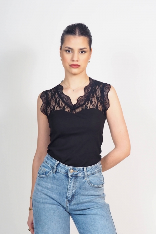 Sleeveless lace cotton top Lesley