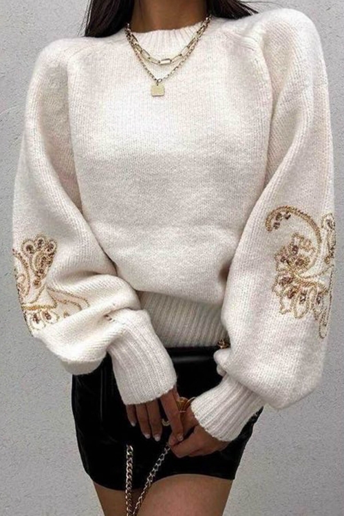 Soft knit blouse with embroidered beads