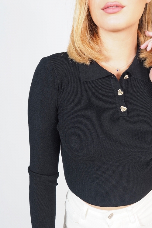 Soft knit polo top with hearts